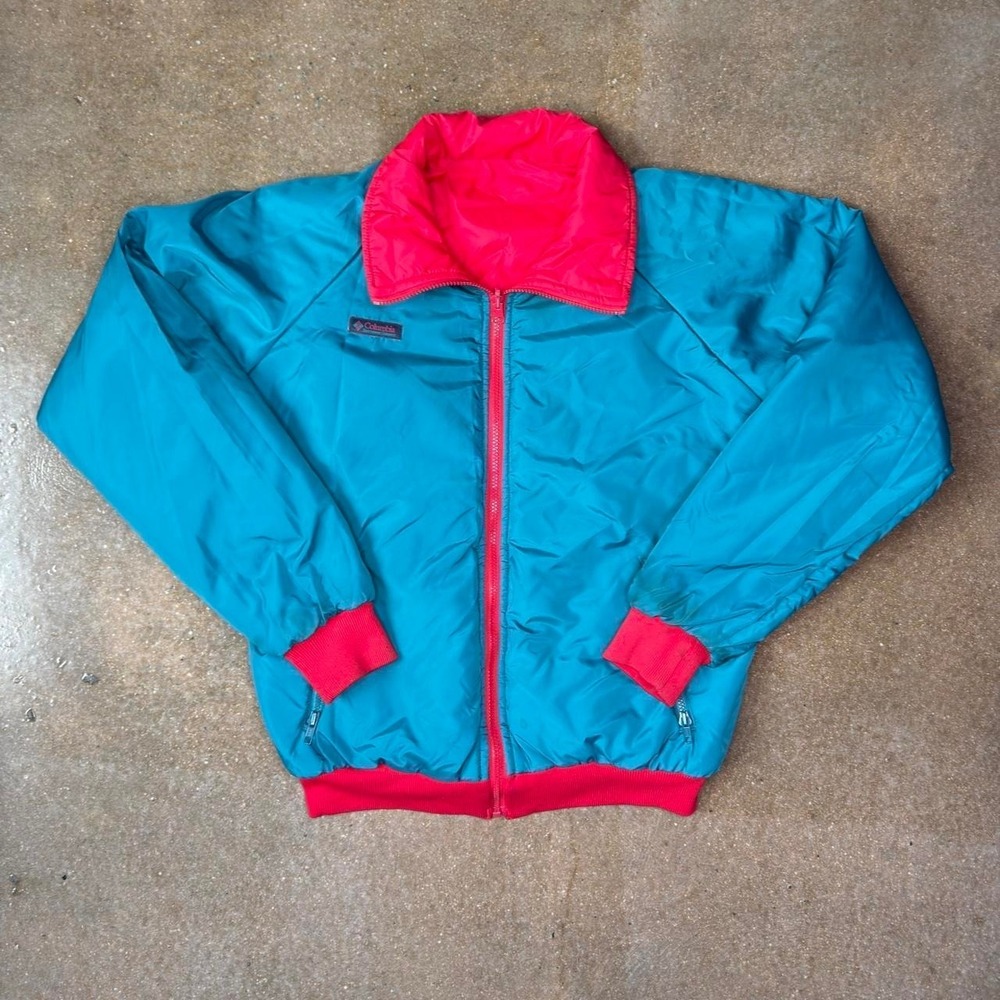 Vintage Columbia Reversible Jacket Teal Pink Full Zip Windbreaker Mens XL